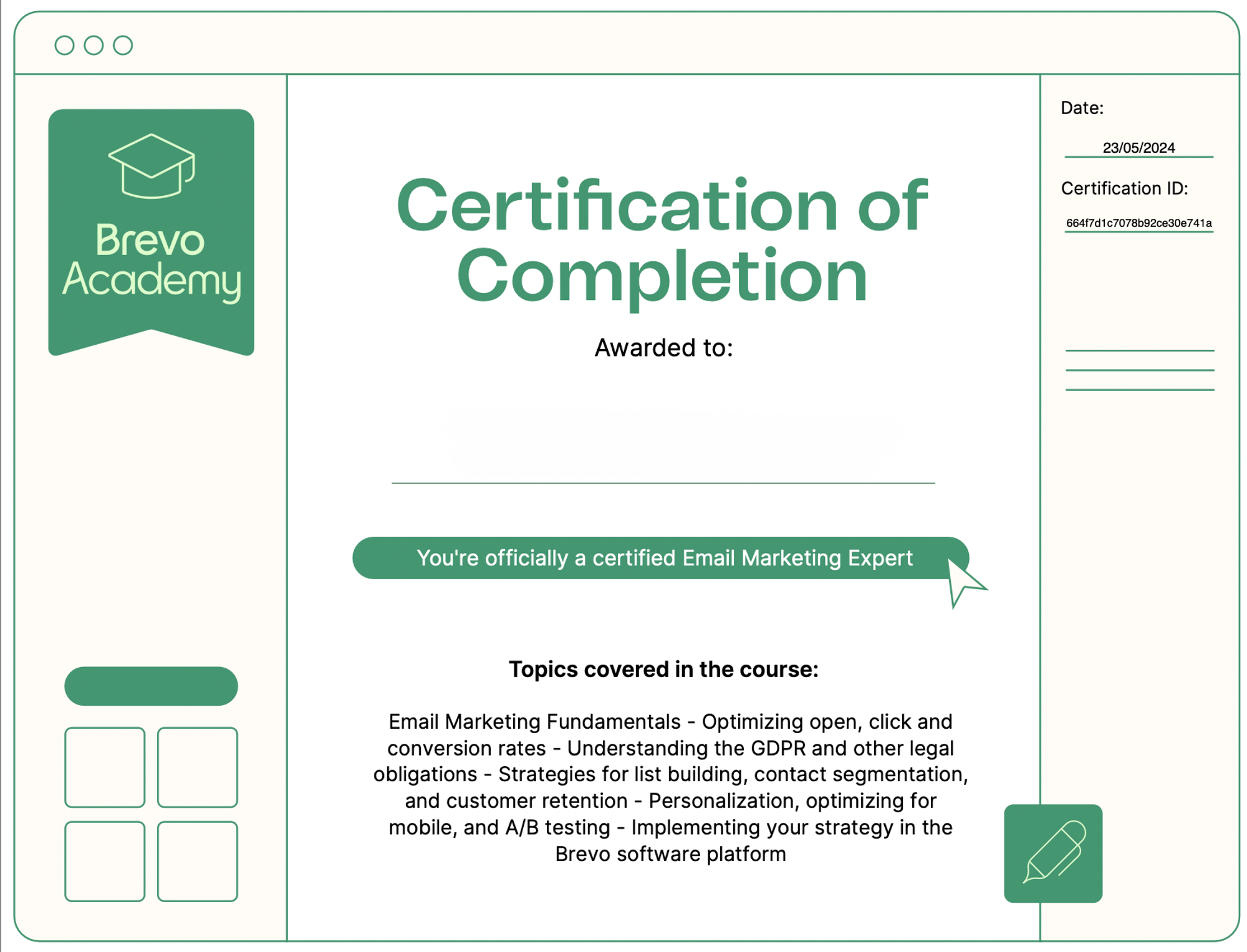 Brevo Academy certificate