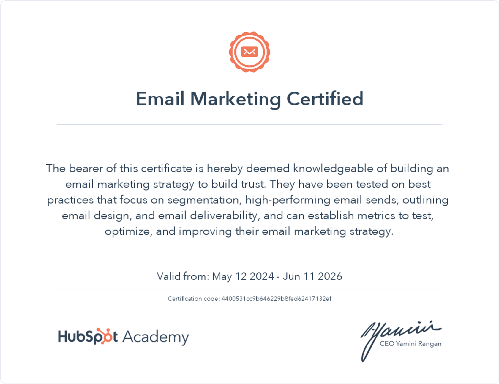 HubSpot Academy certificate