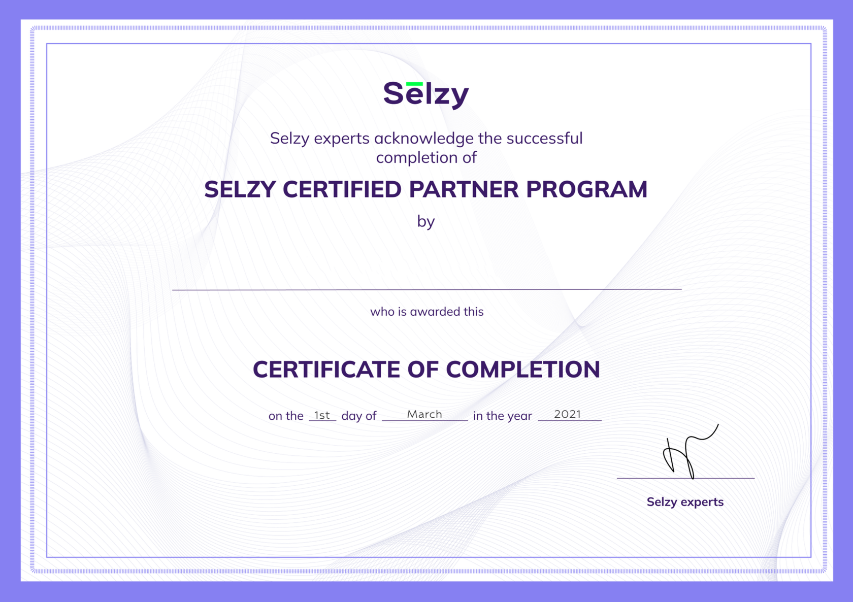 Selzy certificate